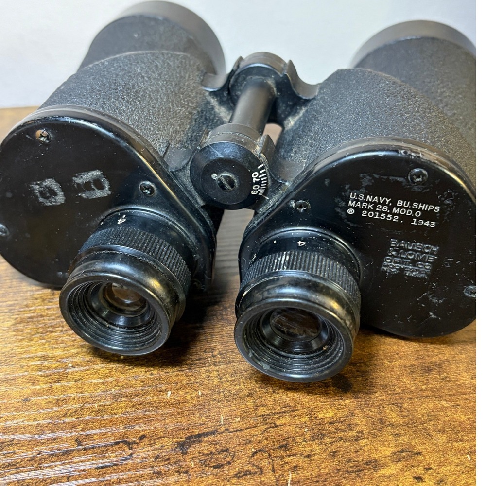 Vintage WWII 1943 US Navy Bausch & Lomb Mark 28 Mod 0 Binoculars Original Case